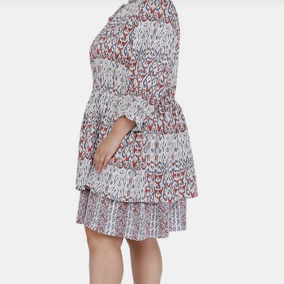 Dex 1X Dress Knee Length Ruffle Tie Neckline Long Sleeves - Picture 10 of 10